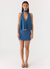Do It Again Mini Skirt - Washed Navy